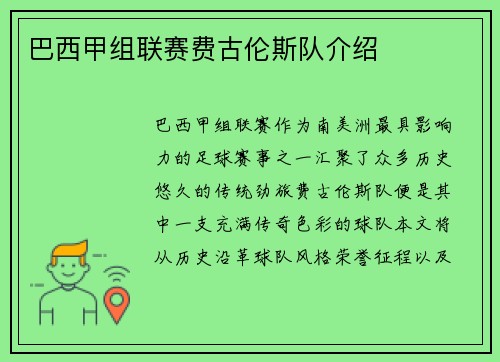 巴西甲组联赛费古伦斯队介绍